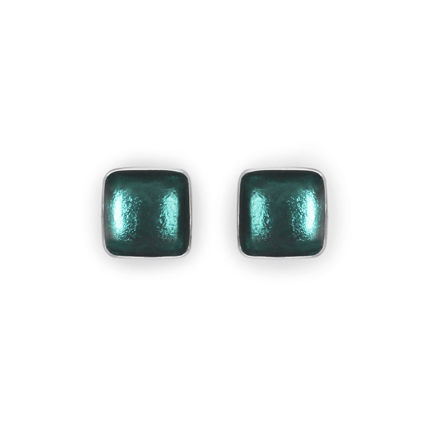 Aqua Aluminium Squares Shiny Stud Earrings | The Jewellery Stop