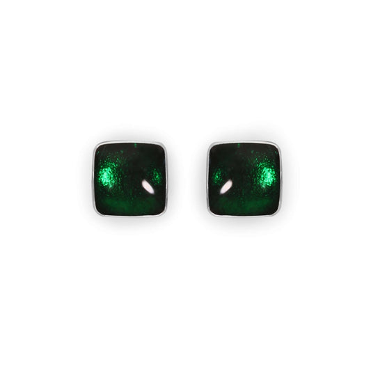 Emerald Aluminium Squares Shiny Stud Earrings | The Jewellery Stop