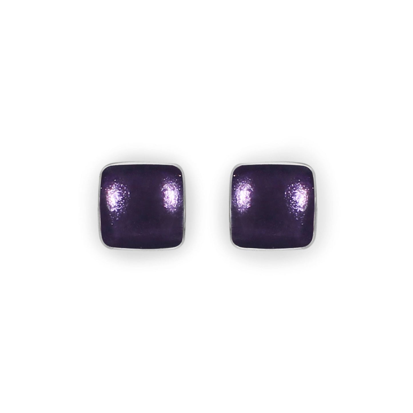 Lilac Aluminium Squares Shiny Stud Earrings | The Jewellery Stop