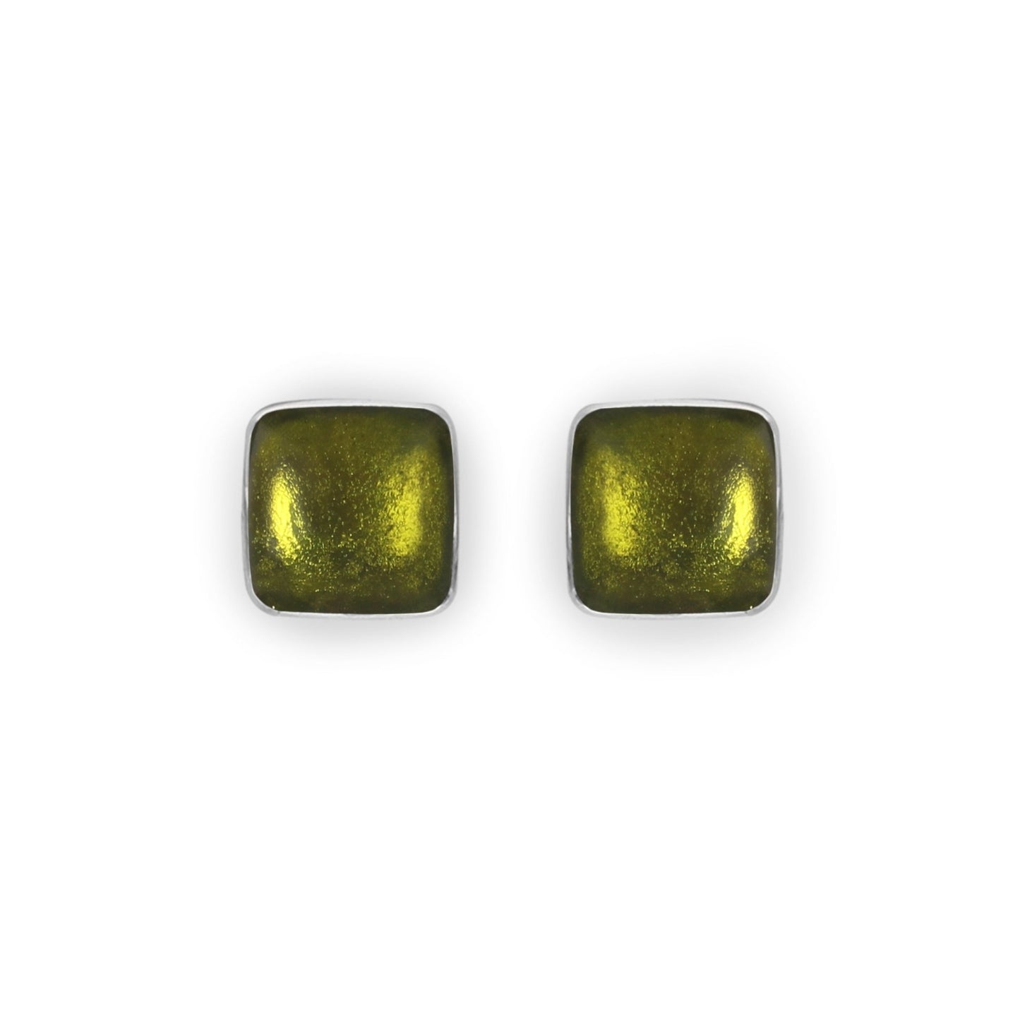 Lime Aluminium Squares Shiny Stud Earrings | The Jewellery Stop
