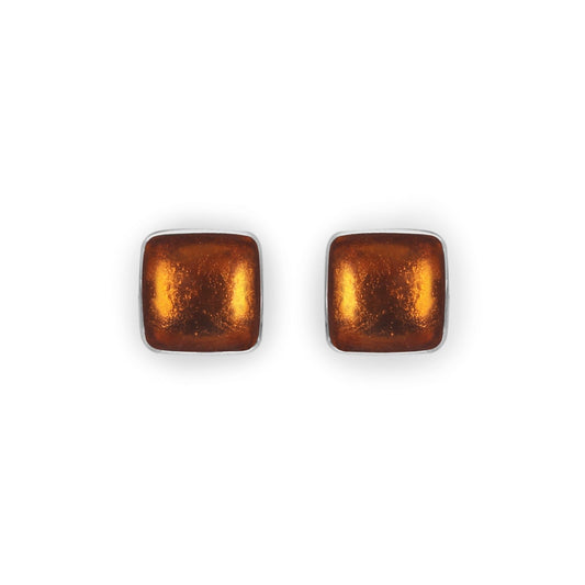 Orange Aluminium Squares Shiny Stud Earrings | The Jewellery Stop