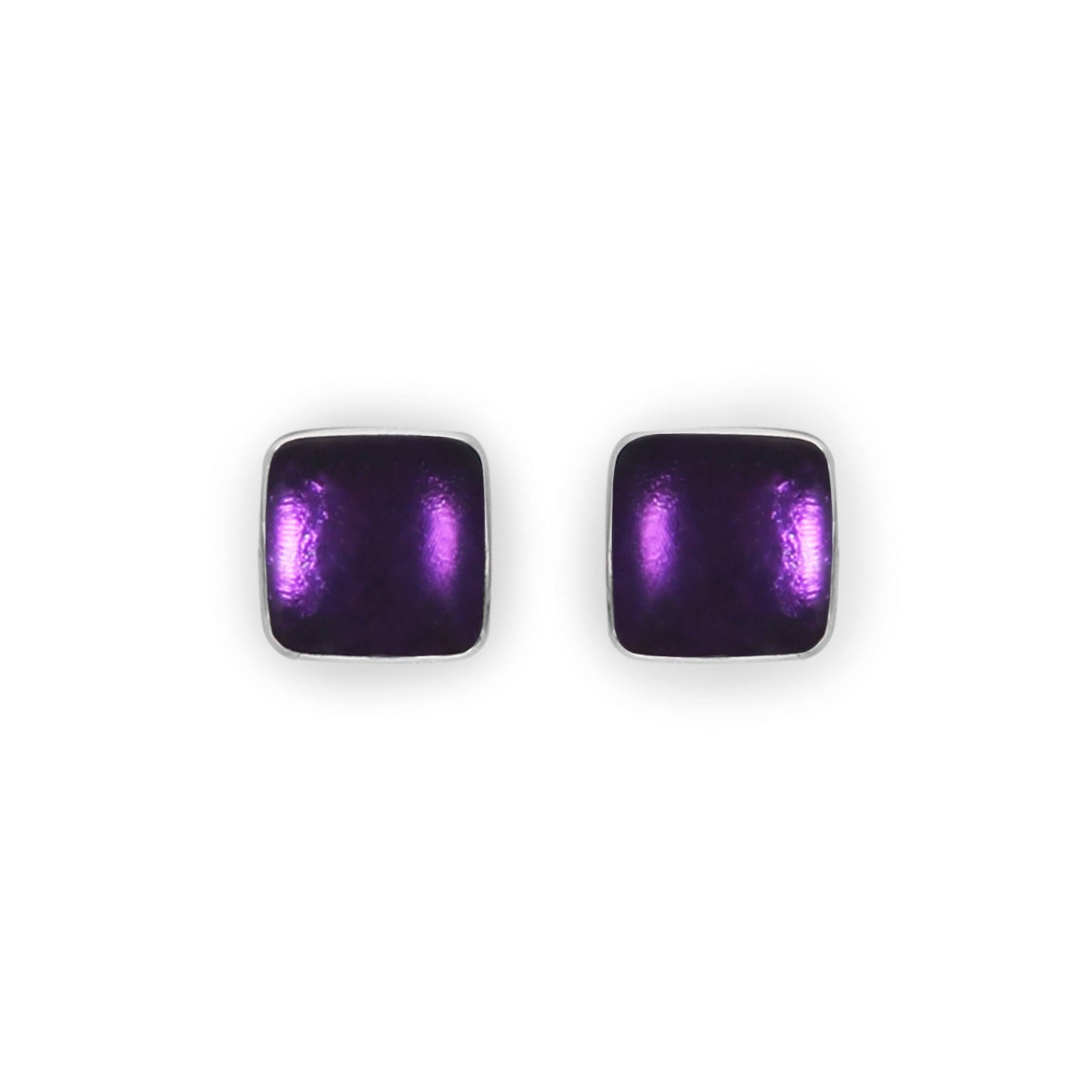 Peacock Aluminium Squares Shiny Stud Earrings | The Jewellery Stop
