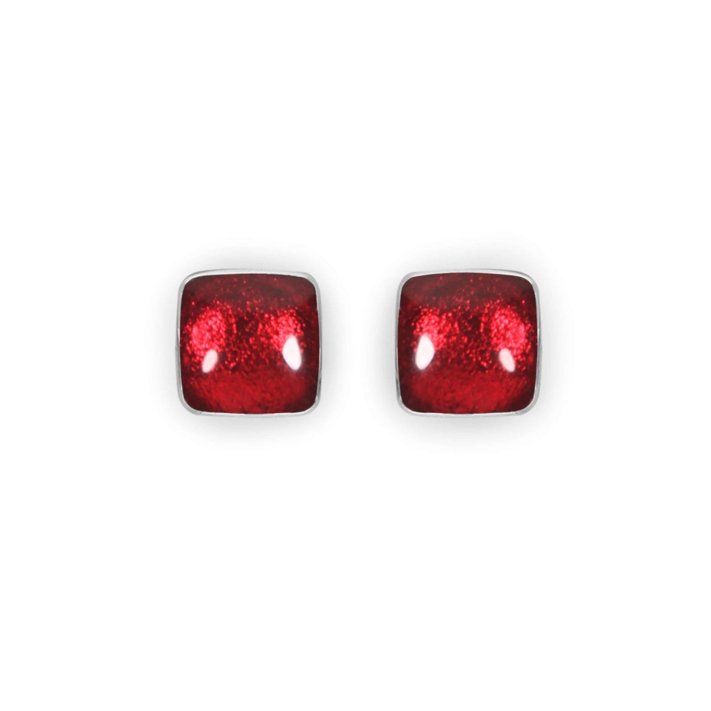 Raspberry Aluminium Squares Shiny Stud Earrings | The Jewellery Stop