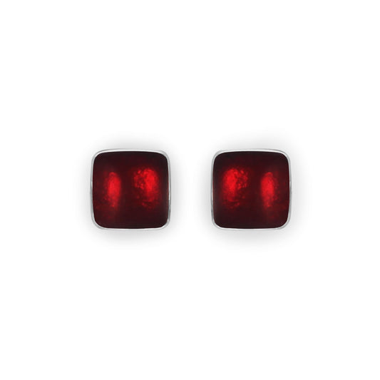 Red Aluminium Squares Shiny Stud Earrings