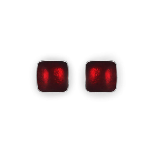 Red Aluminium Squares Shiny Stud Earrings | The Jewellery Stop