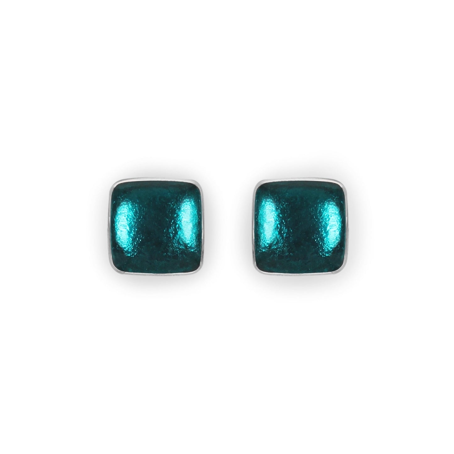 Teal Aluminium Squares Shiny Stud Earrings | The Jewellery Stop