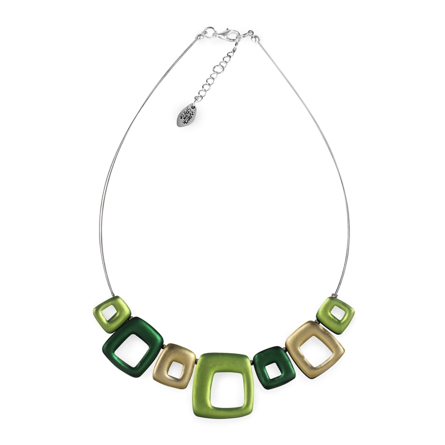 Kiwi Hollow Squares Matte Necklace | The Jewellery Stop
