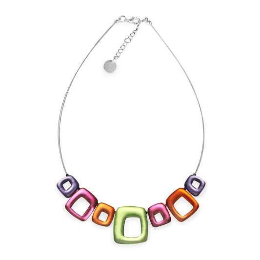 Sherbet Hollow Squares Matte Necklace | The Jewellery Stop