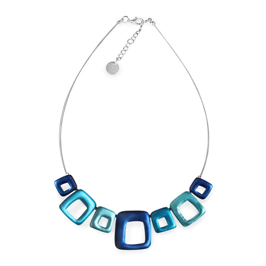 Turquoise Hollow Squares Matte Necklace | The Jewellery Stop