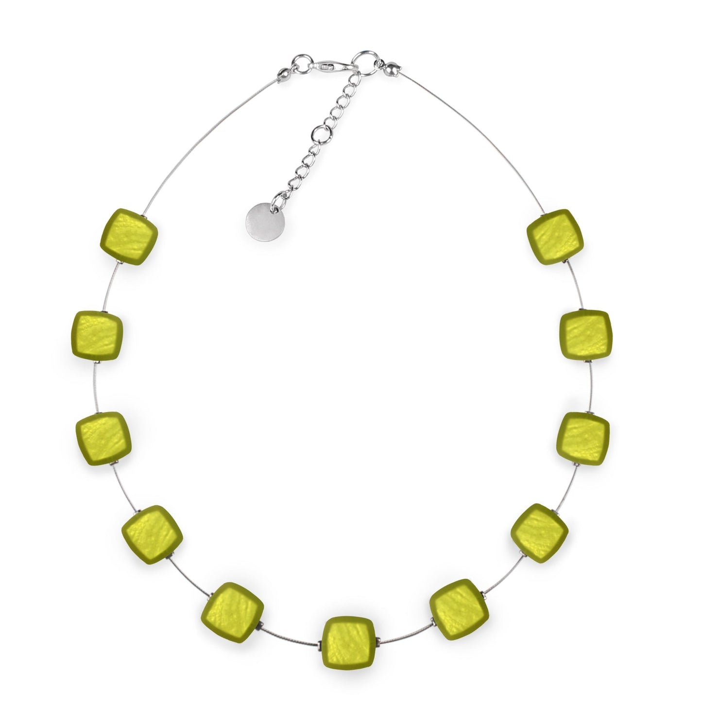 Lime Abstract Squares Matte Button Necklace | The Jewellery Stop
