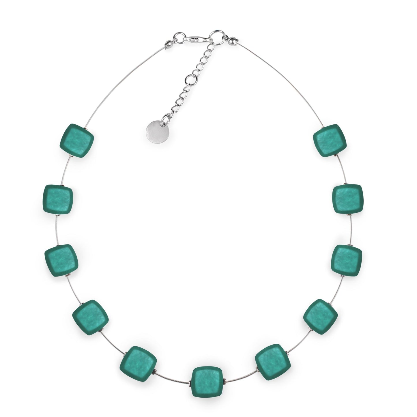 Mint Abstract Squares Matte Button Necklace | The Jewellery Stop