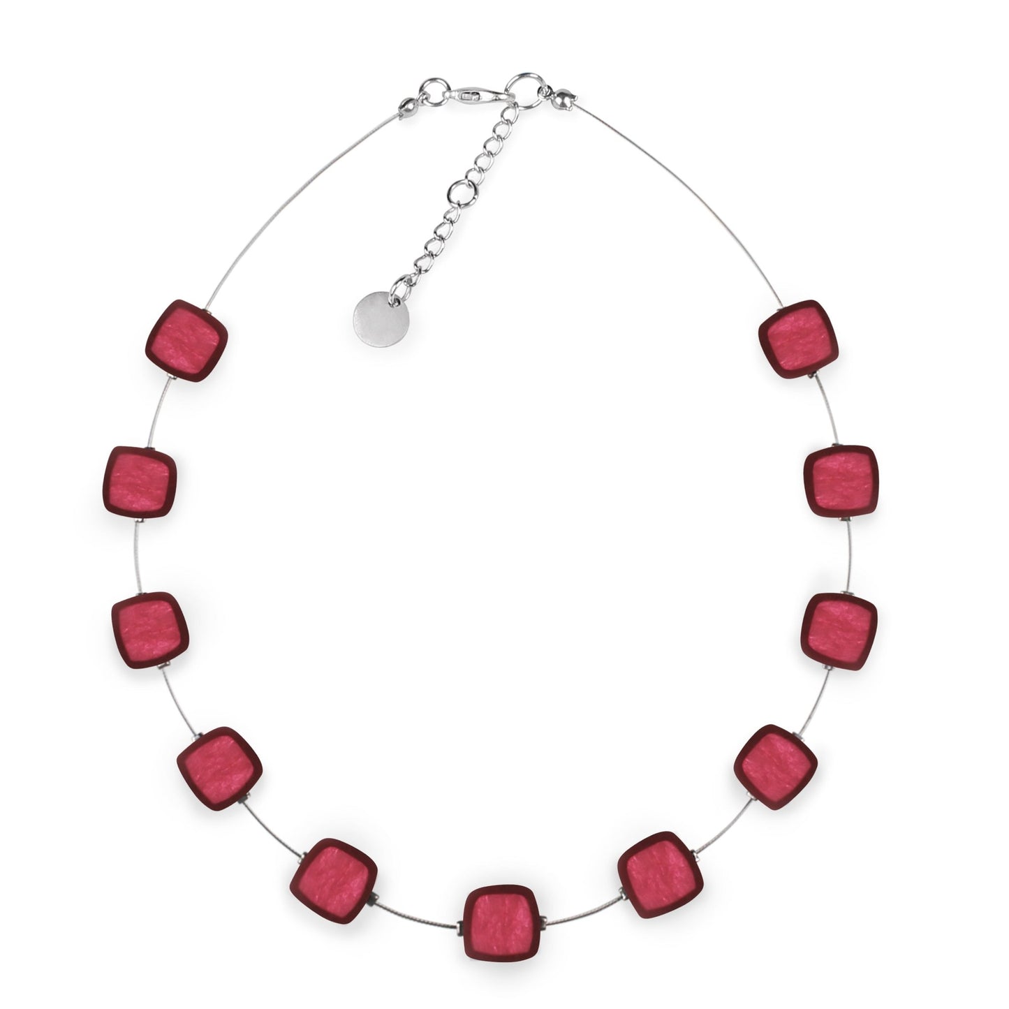Pink Abstract Squares Matte Button Necklace | The Jewellery Stop