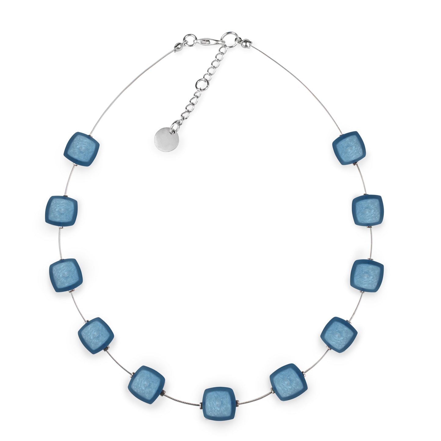 Sky Abstract Squares Matte Button Necklace | The Jewellery Stop
