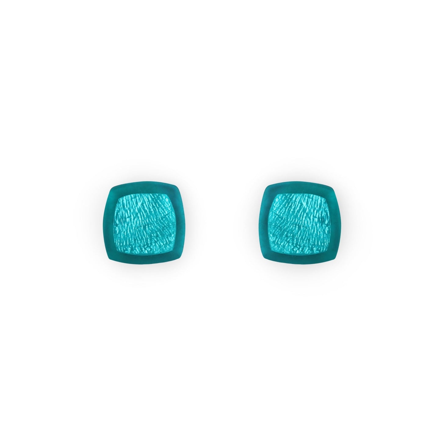 Peacock Abstract Squares Shiny Stud Earrings | The Jewellery Stop