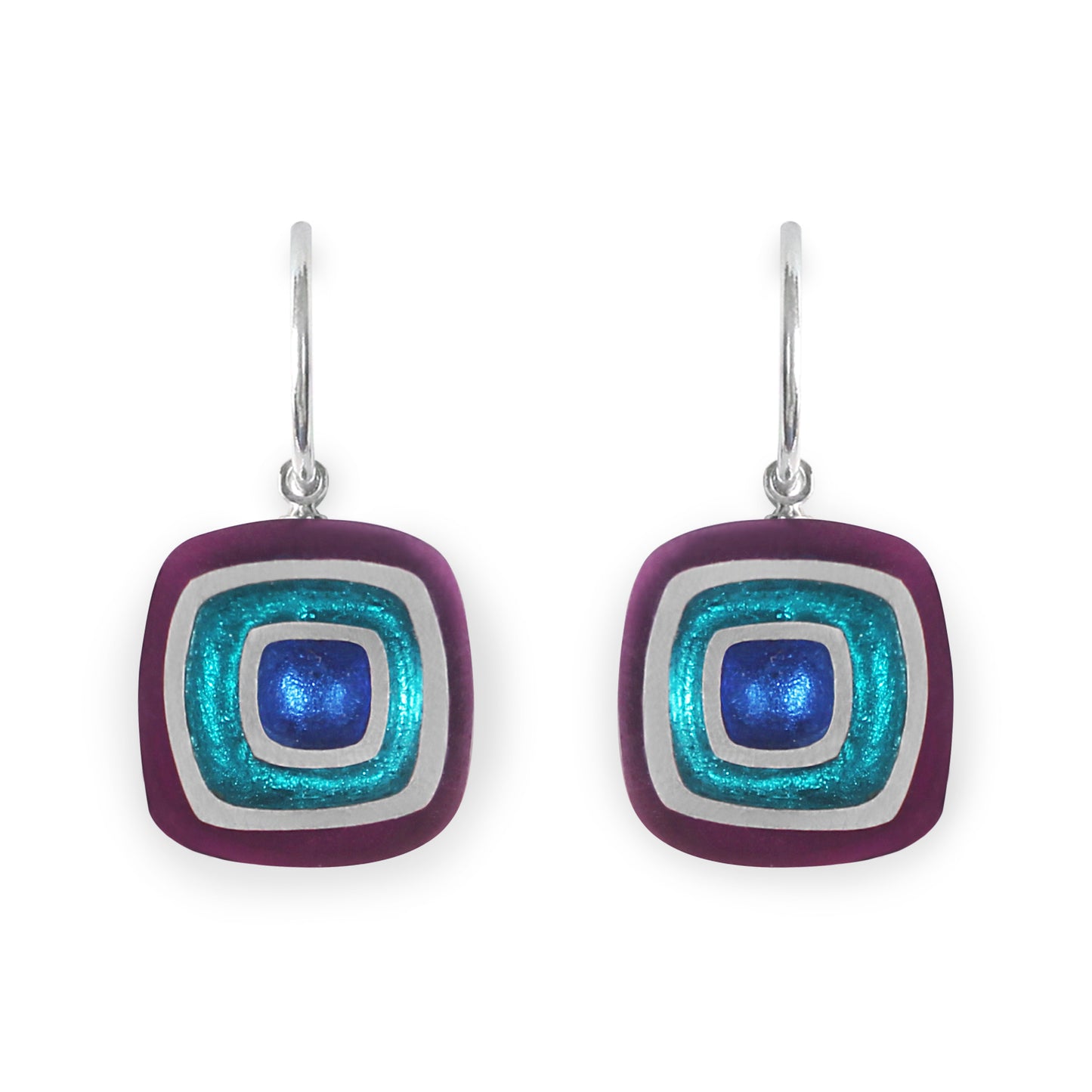 Peacock Abstract Squares Shiny Creole Earrings | The Jewellery Stop