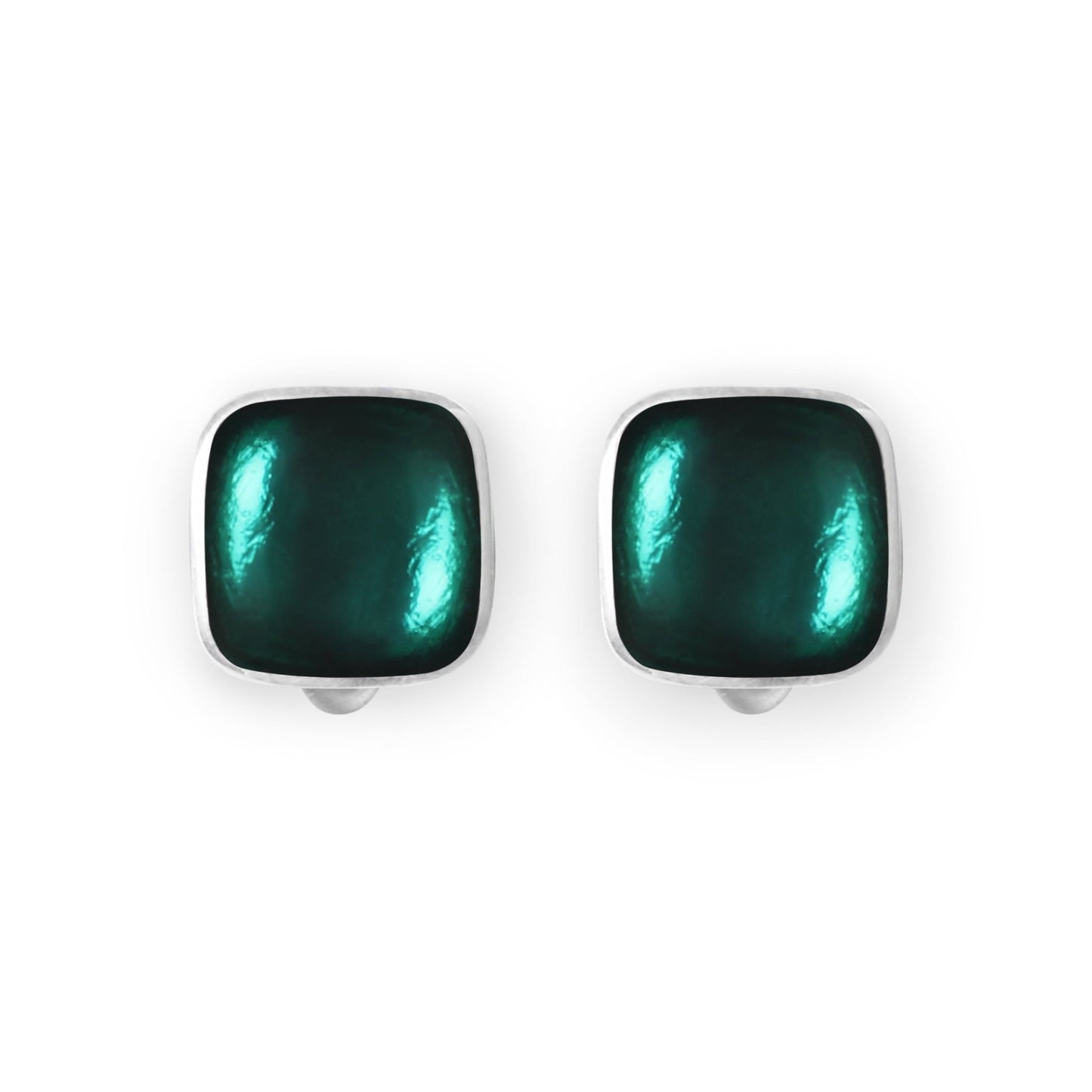 Aqua Aluminium Squares Shiny Clip Earrings | The Jewellery Stop