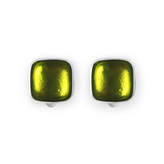 Lime Aluminium Squares Shiny Clip Earrings | The Jewellery Stop