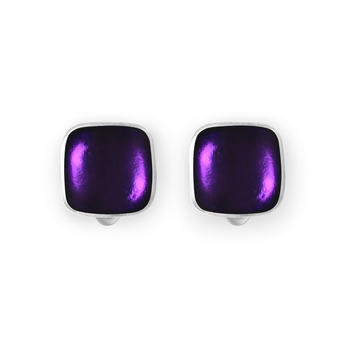 Peacock Aluminium Squares Shiny Clip Earrings | The Jewellery Stop