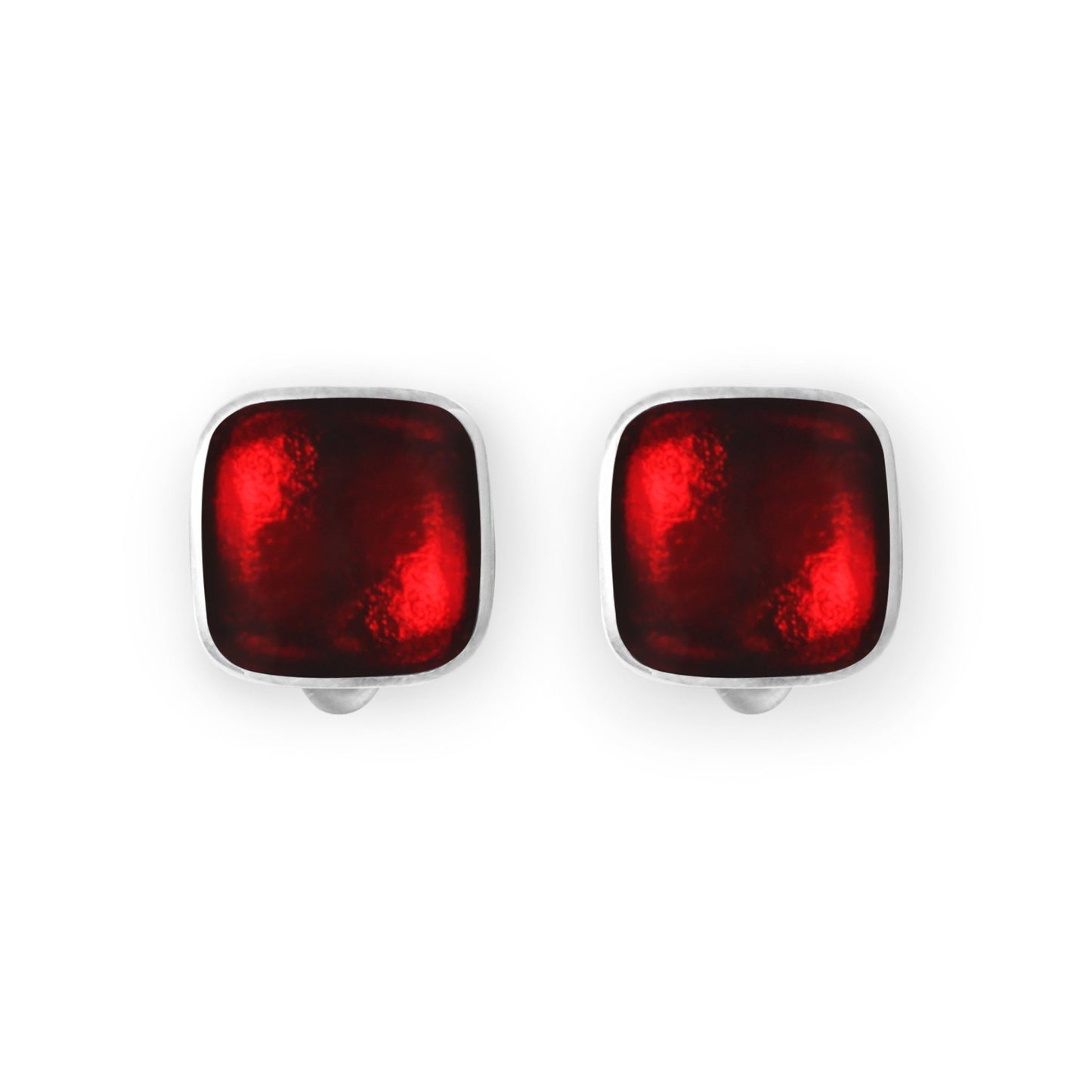 Red Aluminium Squares Shiny Clip Earrings | The Jewellery Stop