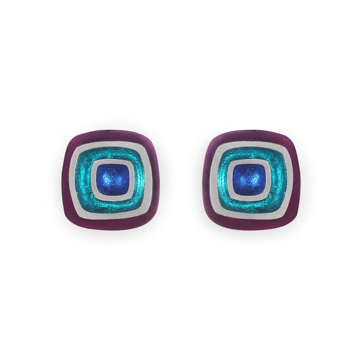 Peacock Abstract Squares Shiny Clip Earrings | The Jewellery Stop