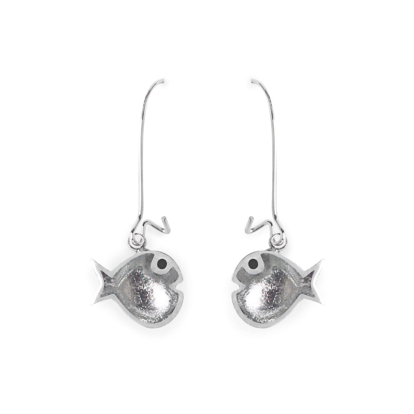Silver Bubble Fish Shiny Long Hook Earrings | The Jewellery Stop