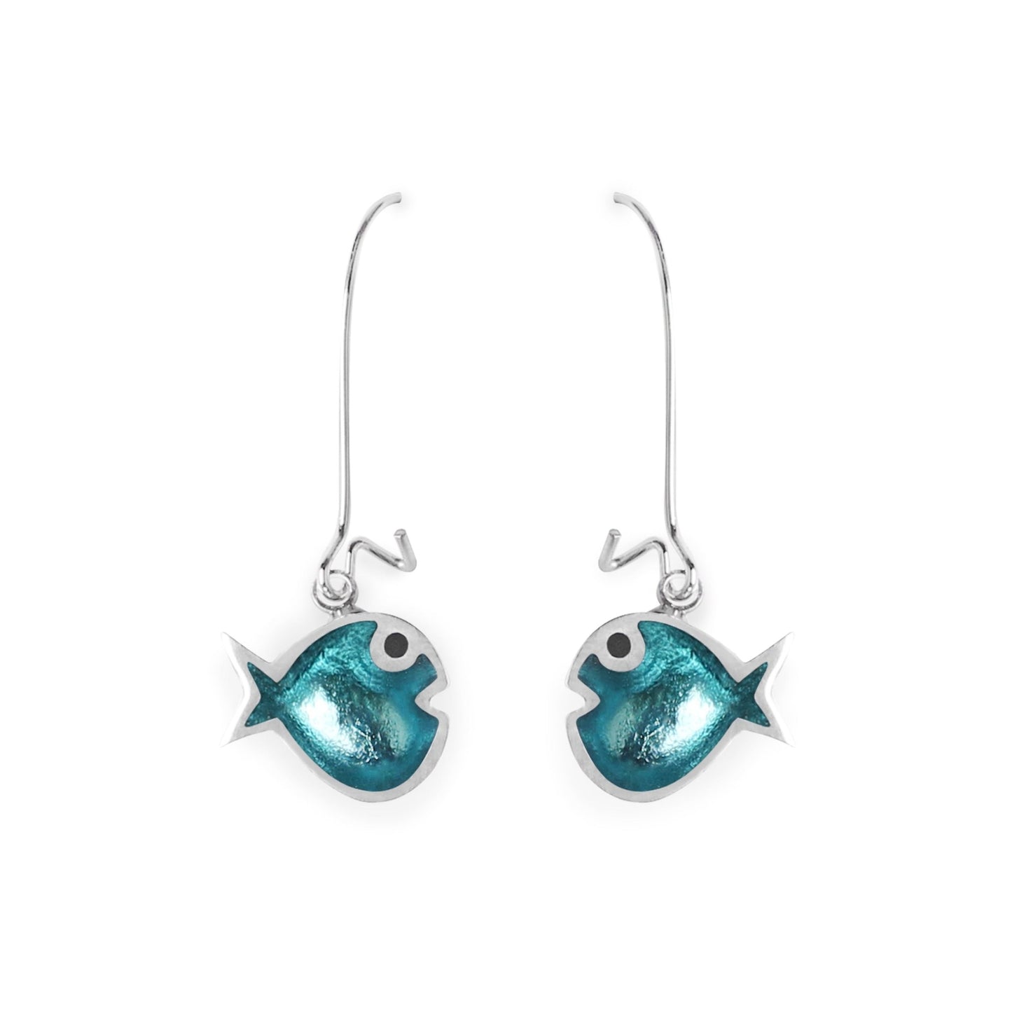 Turquoise Bubble Fish Shiny Long Hook Earrings | The Jewellery Stop