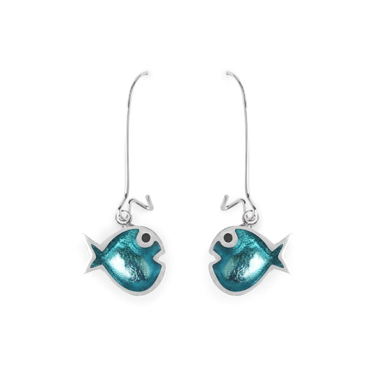 Turquoise Bubble Fish Shiny Long Hook Earrings | The Jewellery Stop