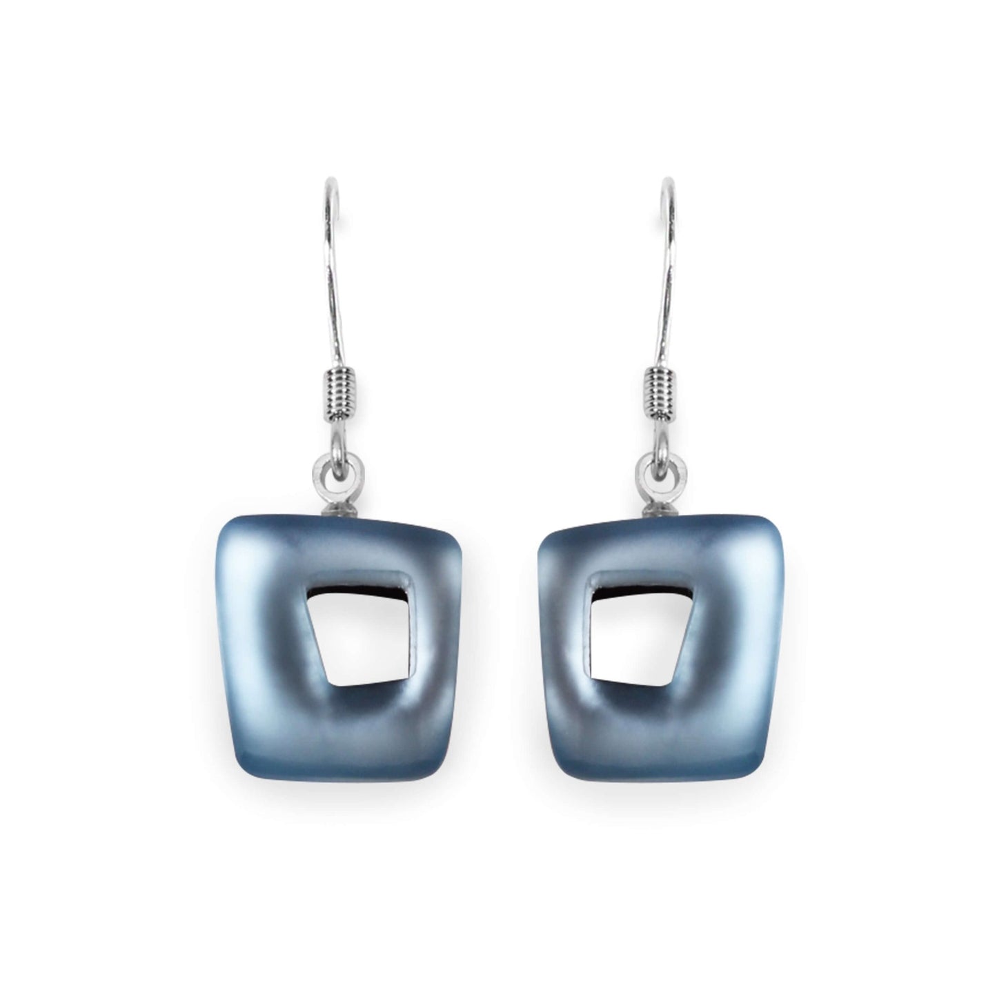Arctic Hollow Squares Matte Small Fish Hook Earrings | The Jewellery Stop