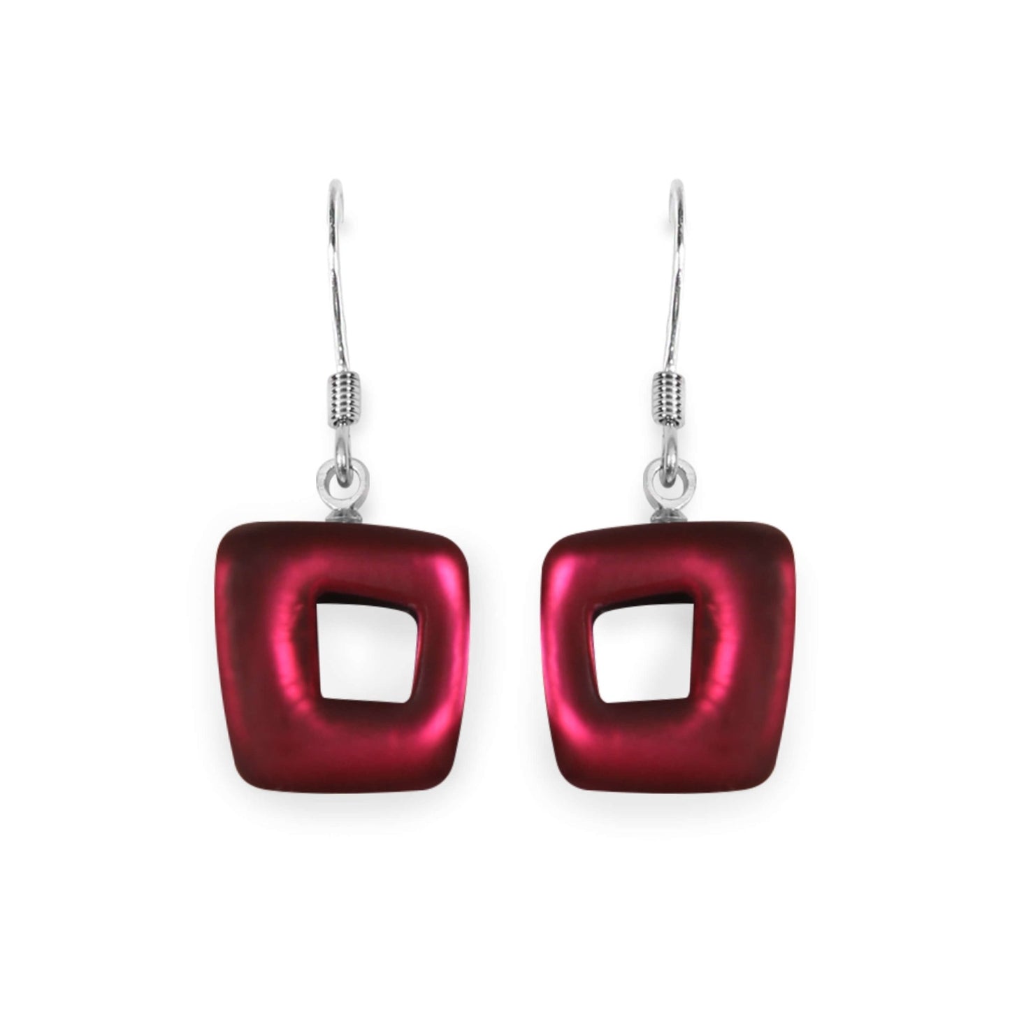 Latino Hollow Squares Matte Small Fish Hook Earrings | The Jewellery Stop