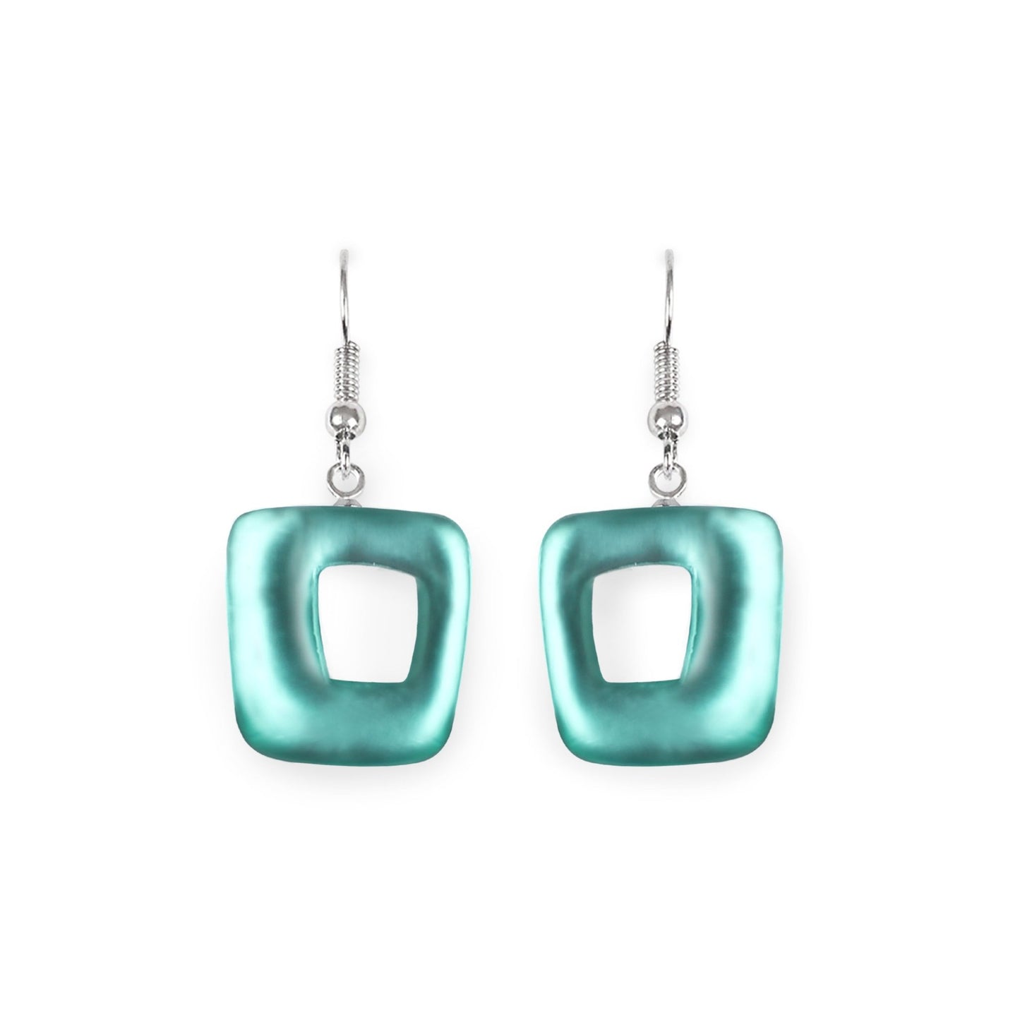 Mint Hollow Squares Matte Small Fish Hook Earrings | The Jewellery Stop