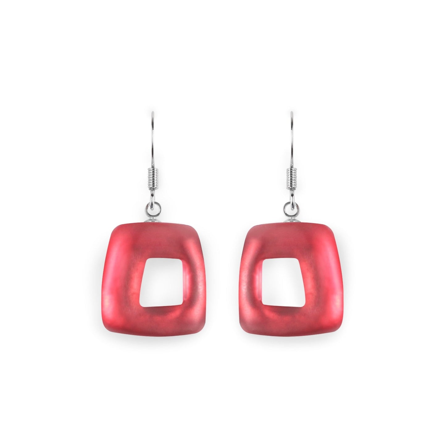 Sangria Hollow Squares Matte Small Fish Hook Earrings | The Jewellery Stop