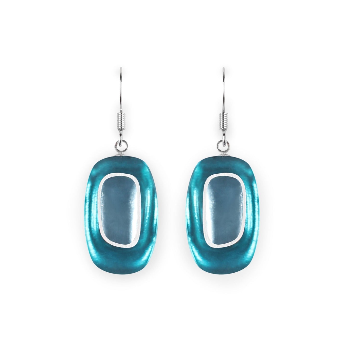 Teal Retro Ovals Matte Small Fish Hook Earrings | The Jewellery Stop
