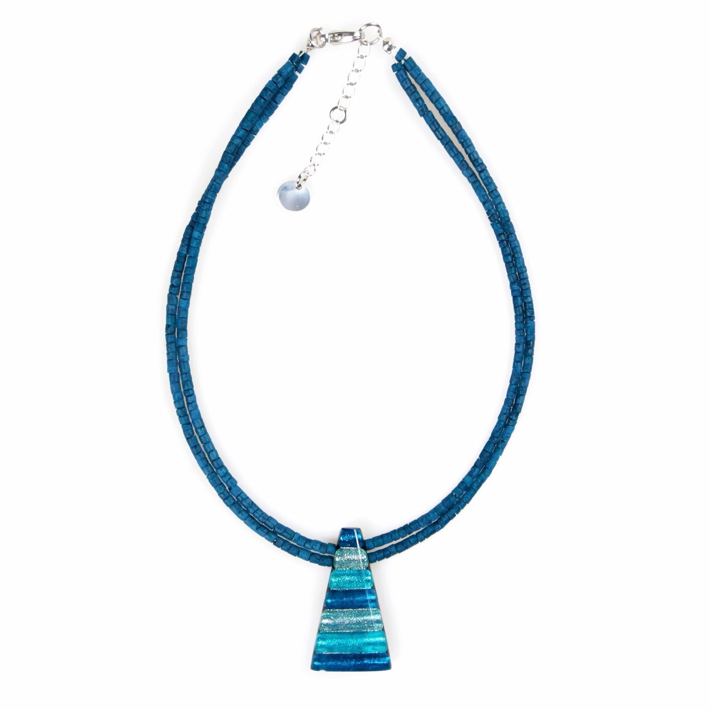 Teal Triangle Stripes Shiny Pendant on Coco Beads | The Jewellery Stop