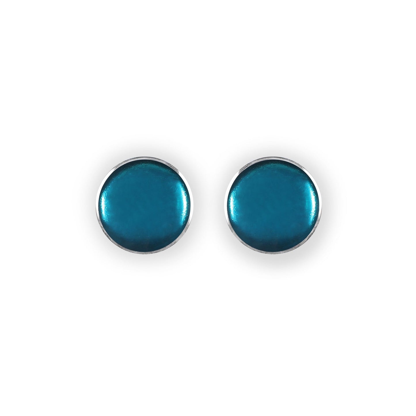 Teal Aluminium Cabouchon Shiny Stud Earrings | The Jewellery Stop