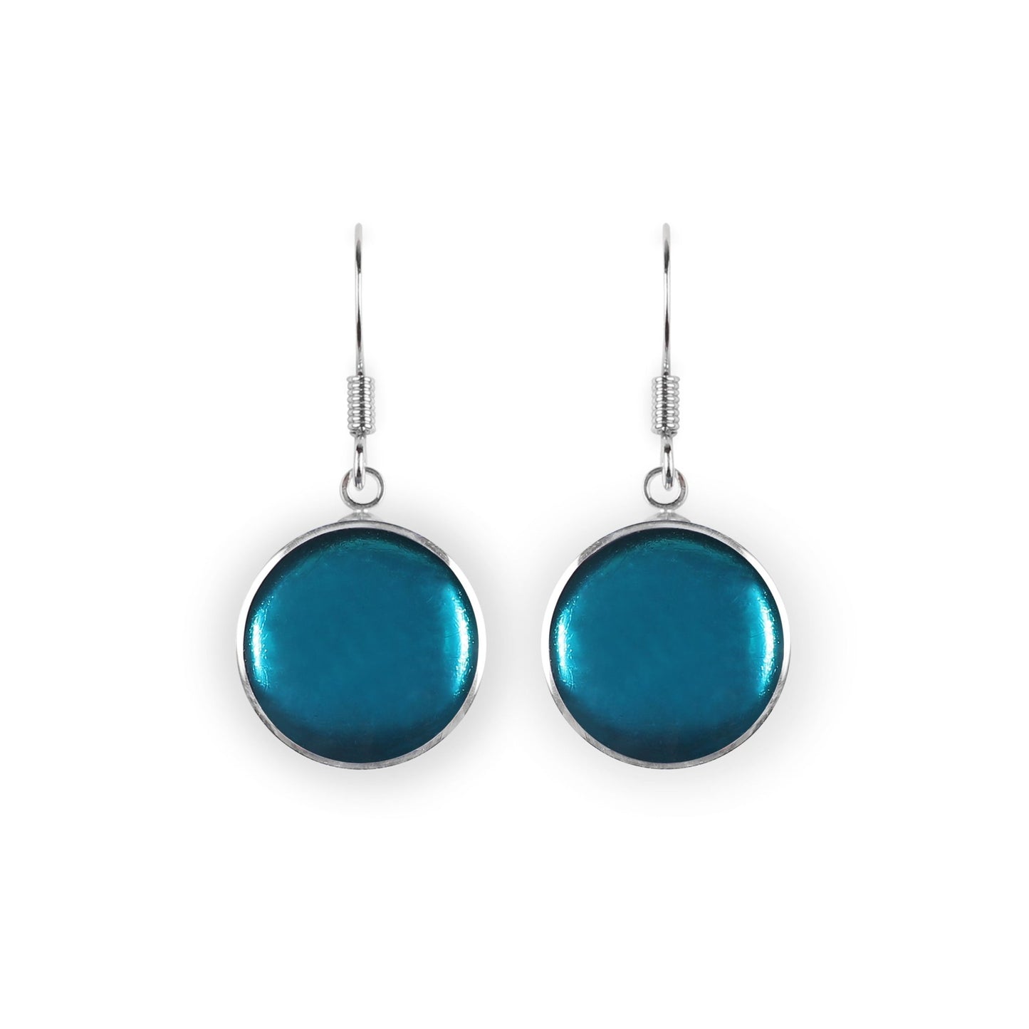 Teal Aluminium Cabouchon Shiny Fish Hook Earrings | The Jewellery Stop
