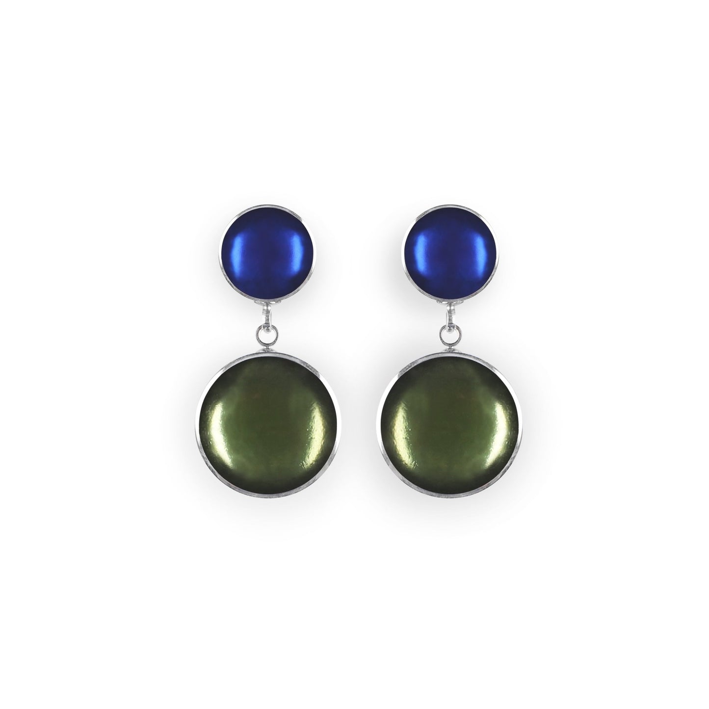 Everglade Aluminium Cabouchon Shiny Double Drop Stud Earrings | The Jewellery Stop