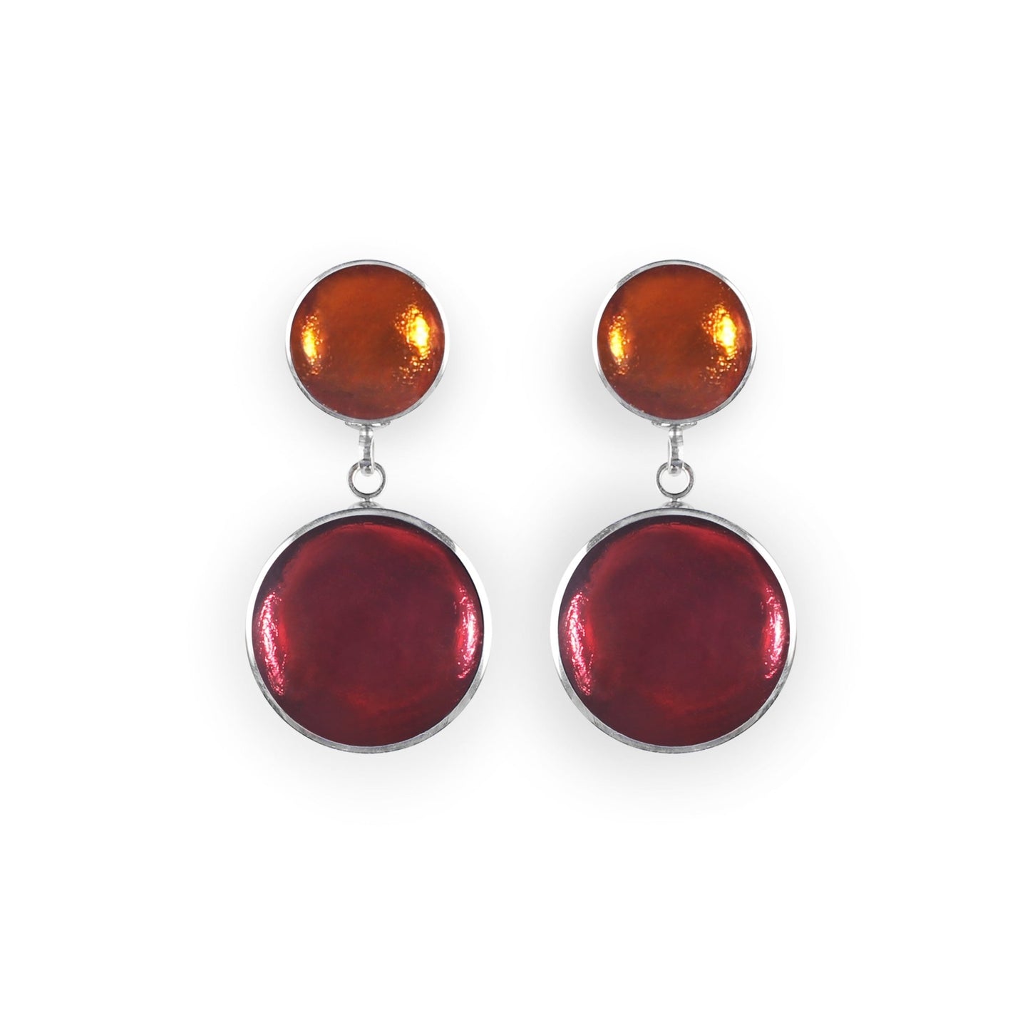Sangria Aluminium Cabouchon Shiny Double Drop Stud Earrings | The Jewellery Stop