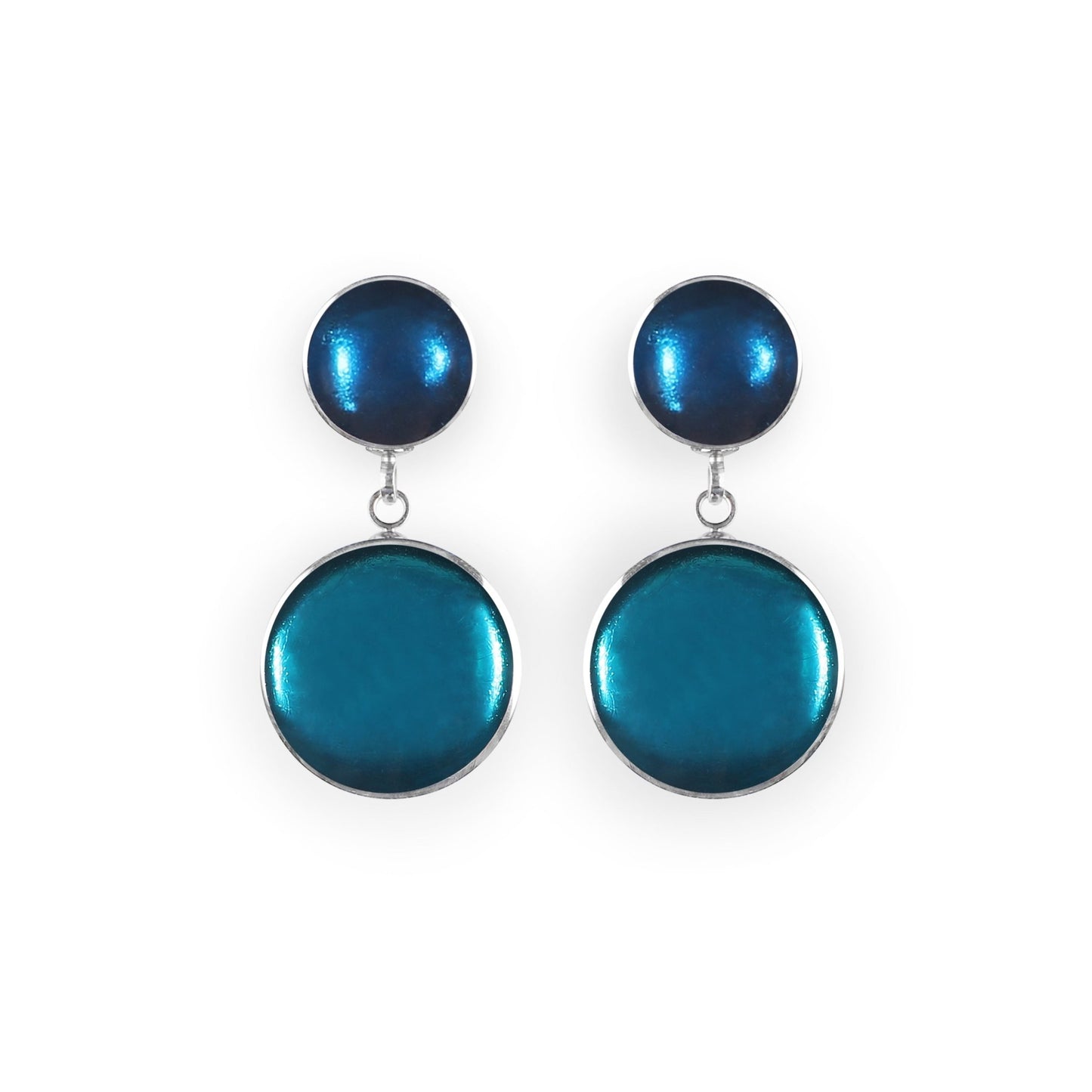 Teal Aluminium Cabouchon Shiny Double Drop Stud Earrings | The Jewellery Stop