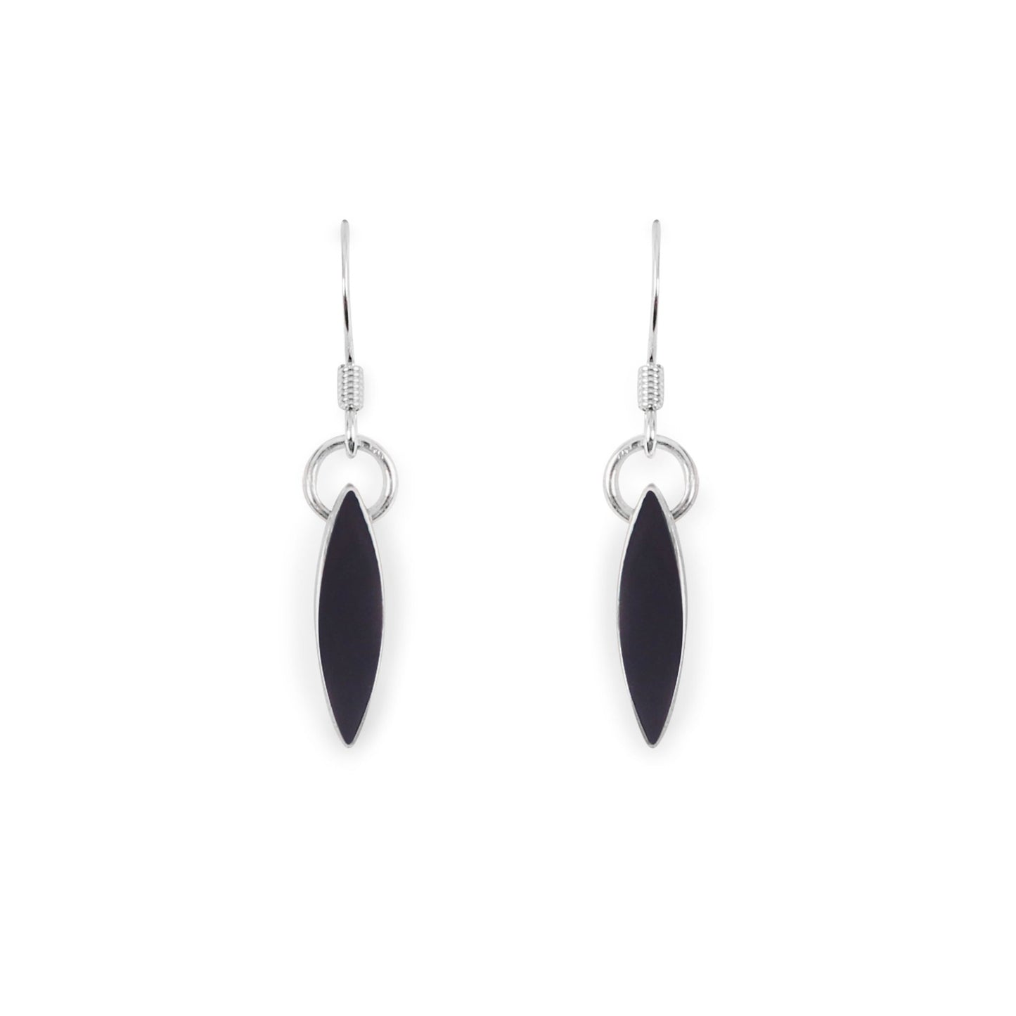 Black Elliptical Petals Shiny Fish Hook Earrings | The Jewellery Stop