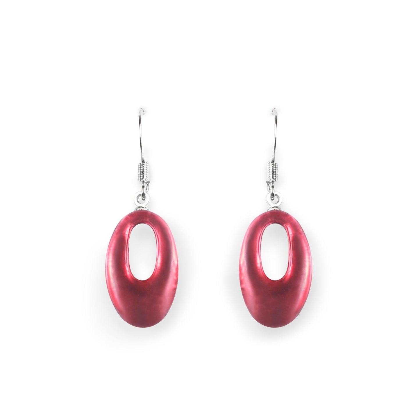 Sangria Hollow Ovals Matte Fish Hook Earrings | The Jewellery Stop