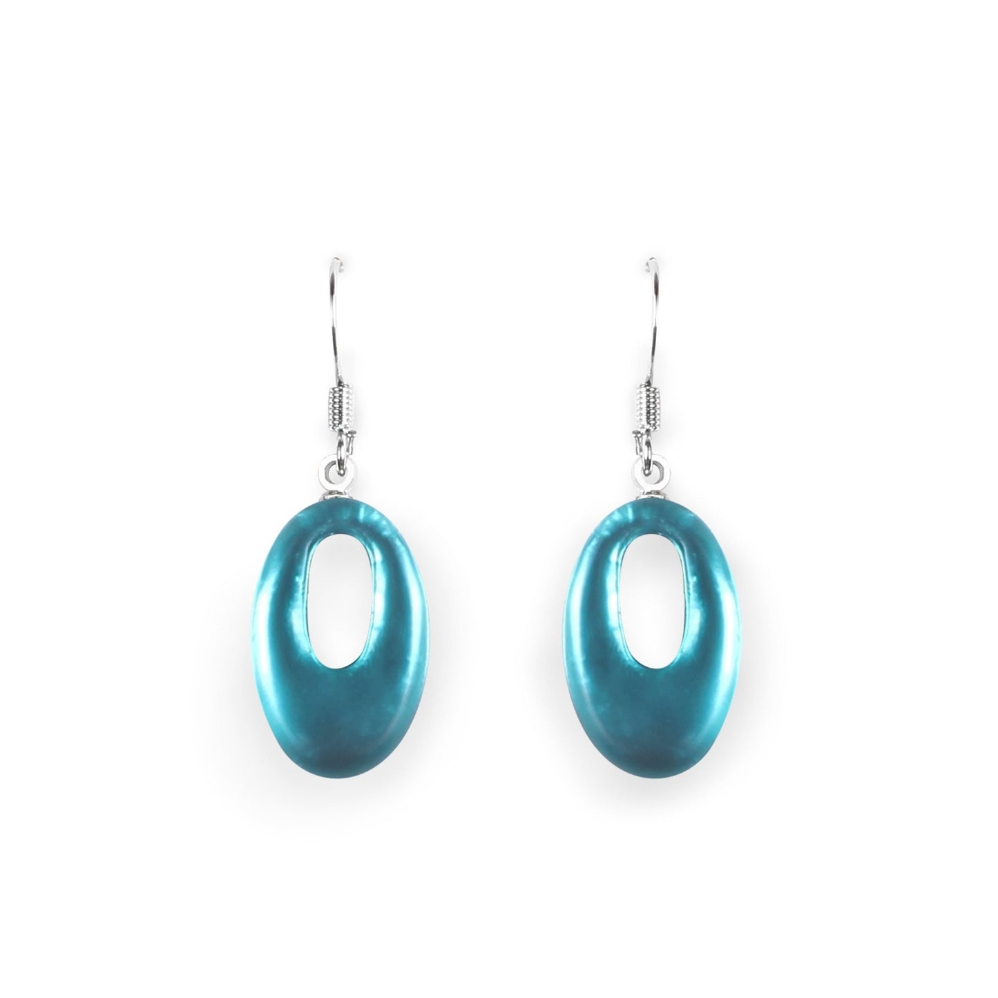 Teal Hollow Ovals Matte Fish Hook Earrings | The Jewellery Stop