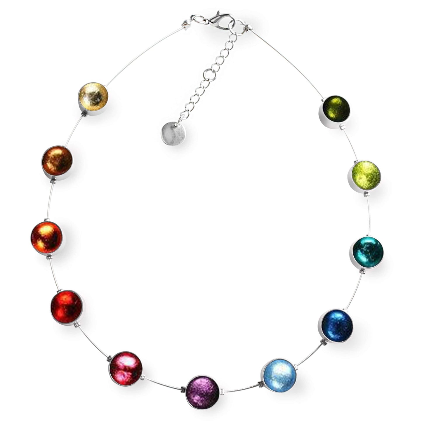 Rainbow Metal Buttons Shiny Necklace | The Jewellery Stop