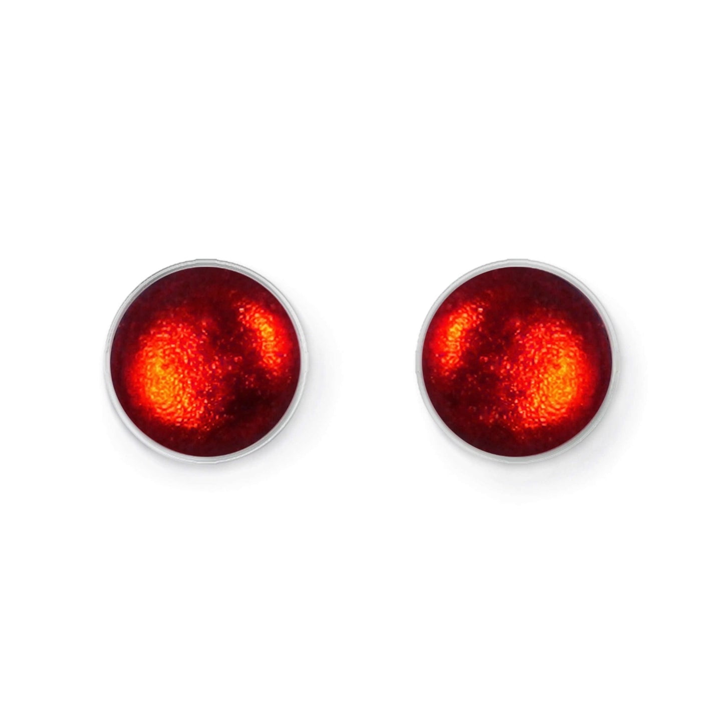 Red Metal Buttons Shiny Large Stud Earrings | The Jewellery Stop