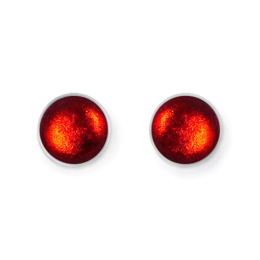 Red Metal Buttons Shiny Large Stud Earrings | The Jewellery Stop
