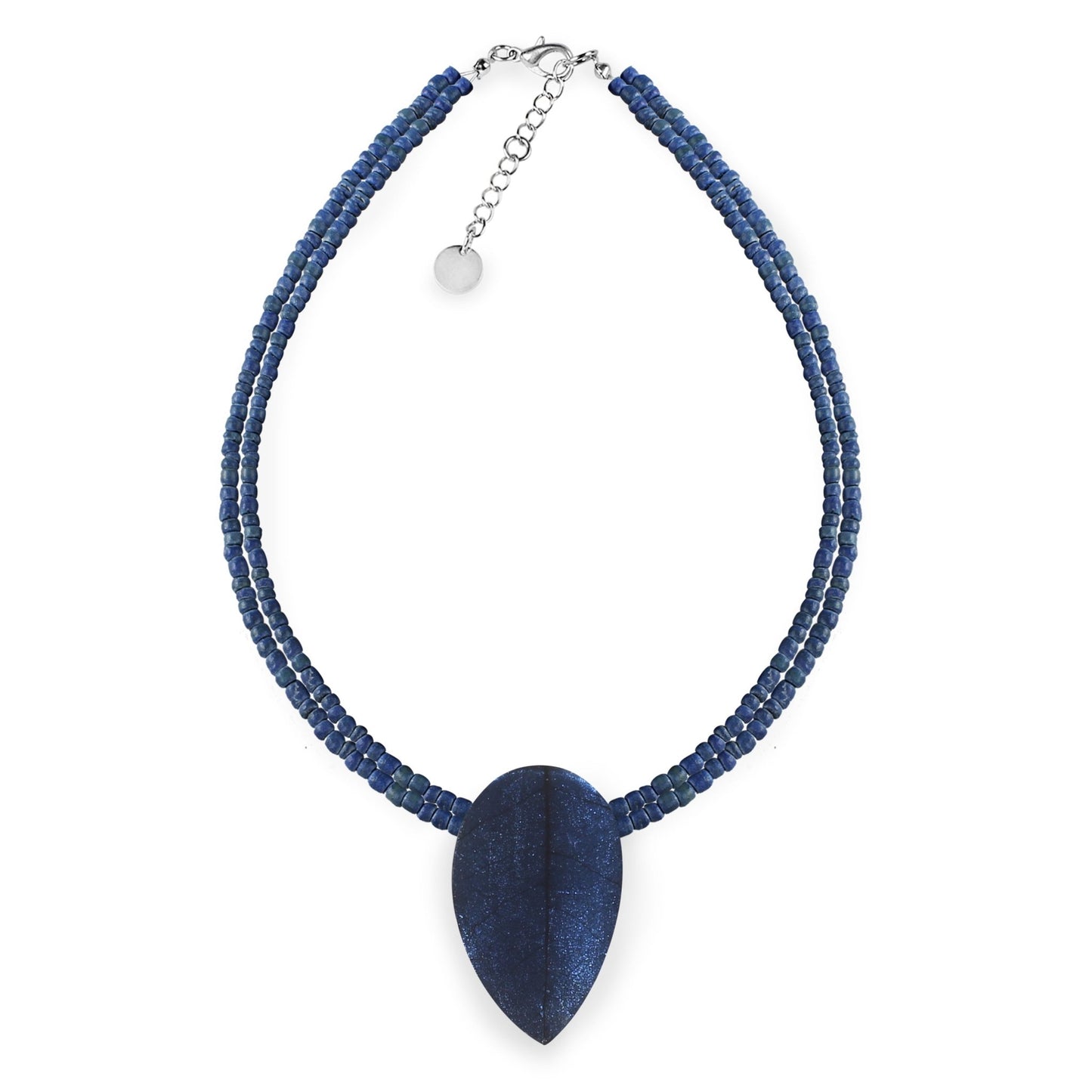 Cobalt Curved Leaf Shiny Pendant on Coco | The Jewellery Stop
