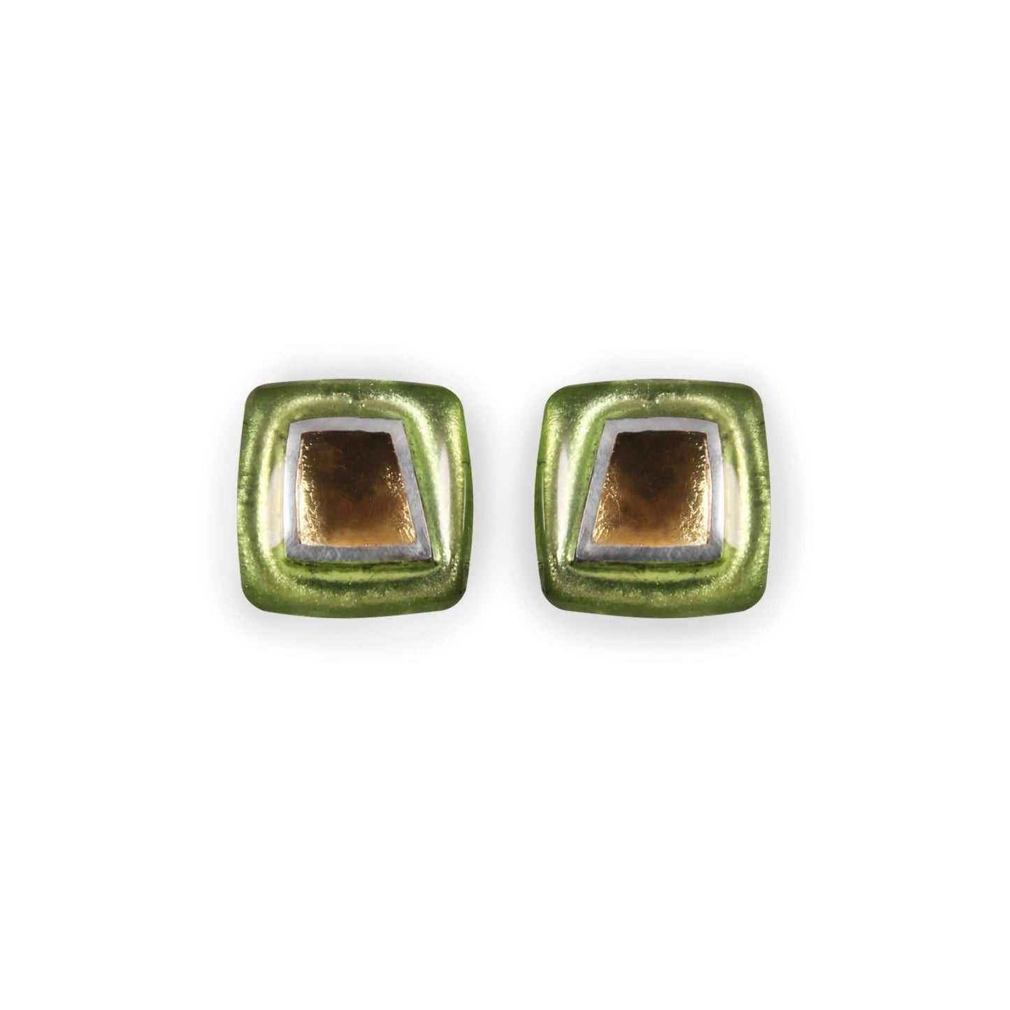 Kiwi Irregular Squares Shiny Stud Earrings | The Jewellery Stop