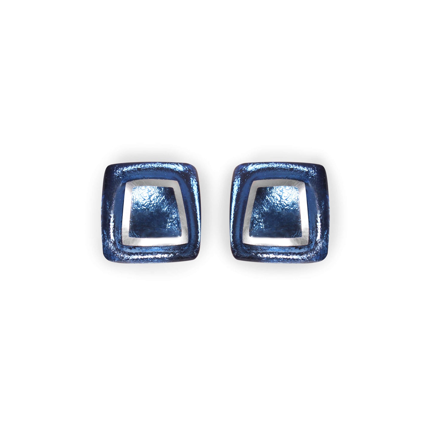 Navy Irregular Squares Shiny Stud Earrings | The Jewellery Stop