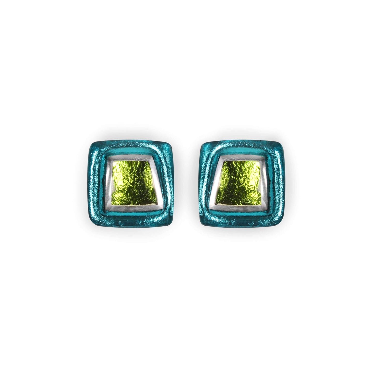 Seaweed Irregular Squares Shiny Stud Earrings | The Jewellery Stop