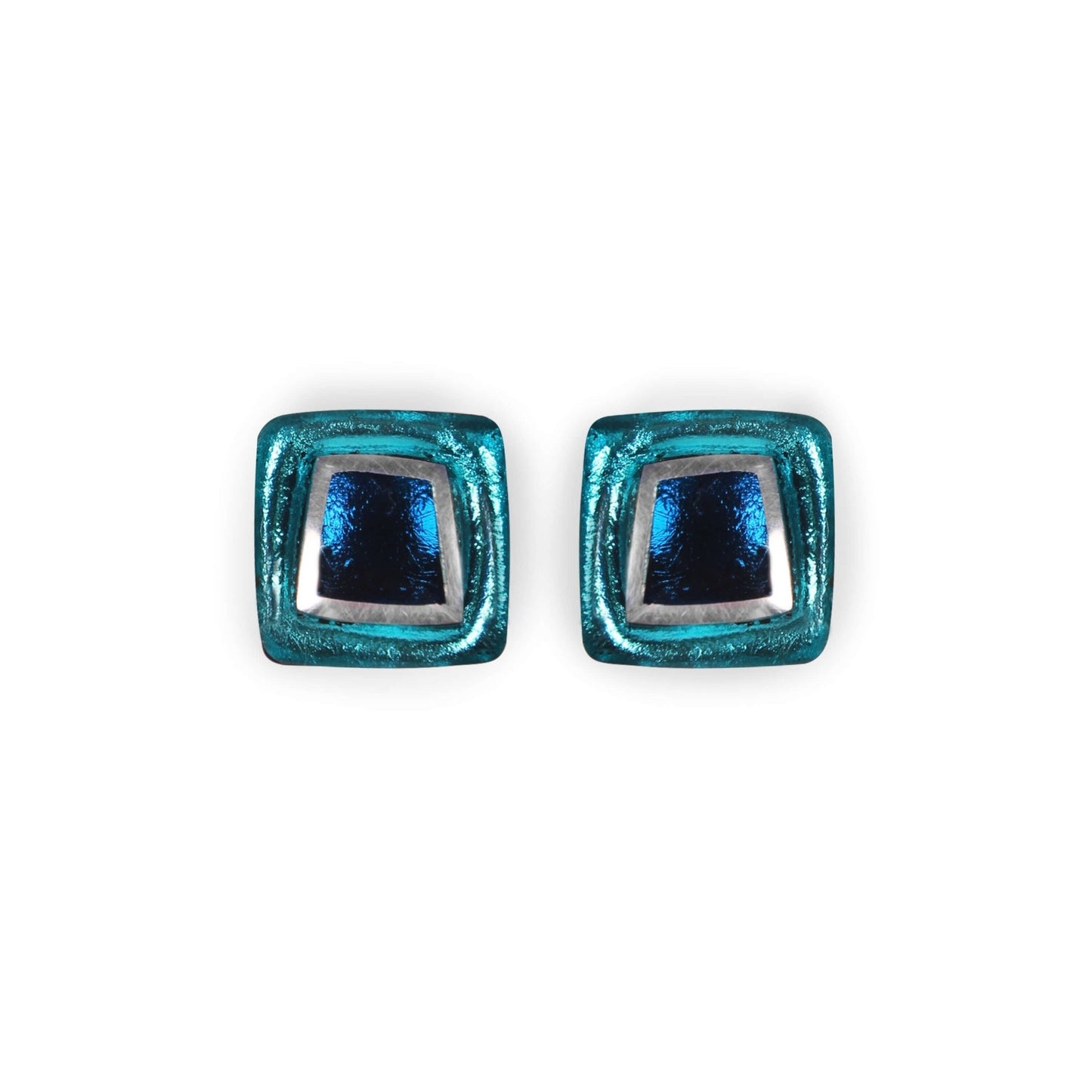 Teal Irregular Squares Shiny Stud Earrings | The Jewellery Stop