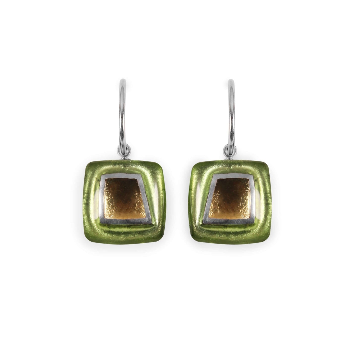 Kiwi Irregular Squares Shiny Creole Earrings | The Jewellery Stop